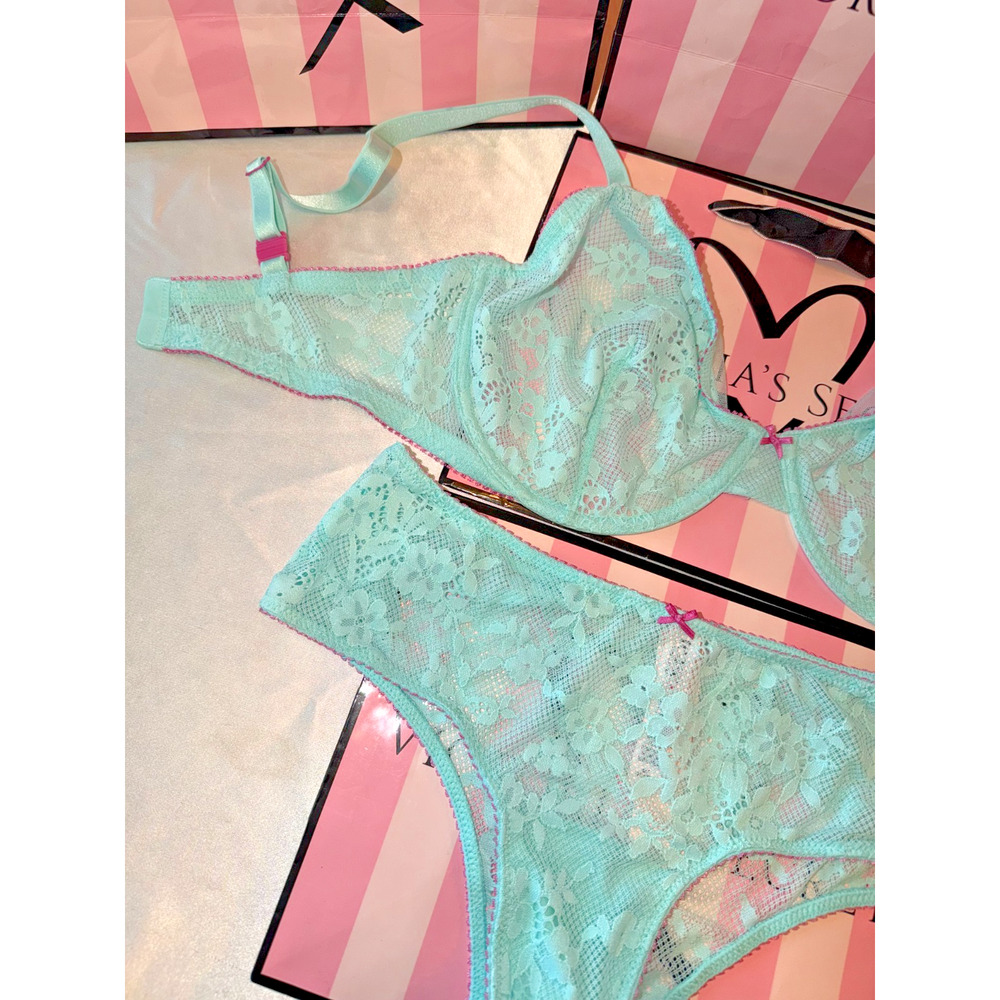 Victoria's Secret Bra Unlined Tease 36DDD Medium Teal /Pink Bows - Picture 4 of 4